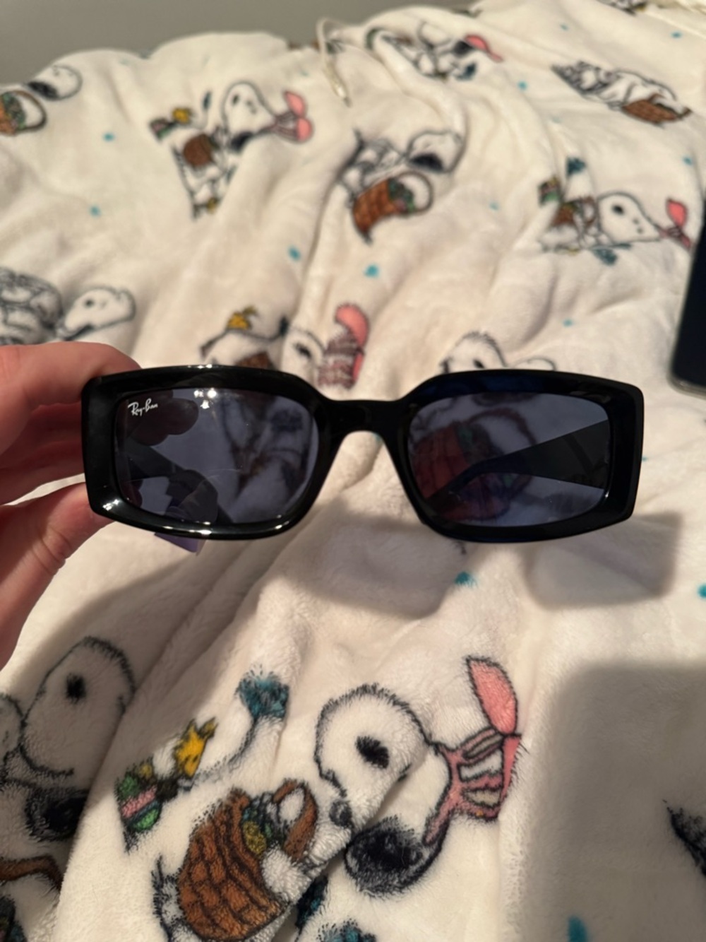 Ray-Ban Black Rectangular Sunglasses with Dark Blue Lenses